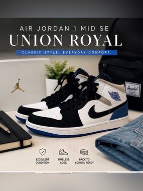 Jordan Air Jordan 1 Mid SE Union Royal - Black/White/Blue Size 7